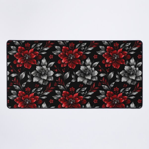 Item preview, Dark Floral Pattern Red and Silver Botanical Design designed and sold by Aureva Arts Shop.