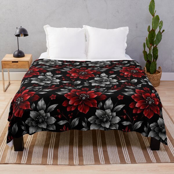 Item preview, Dark Floral Pattern Red and Silver Botanical Design designed and sold by Aureva Arts Shop.