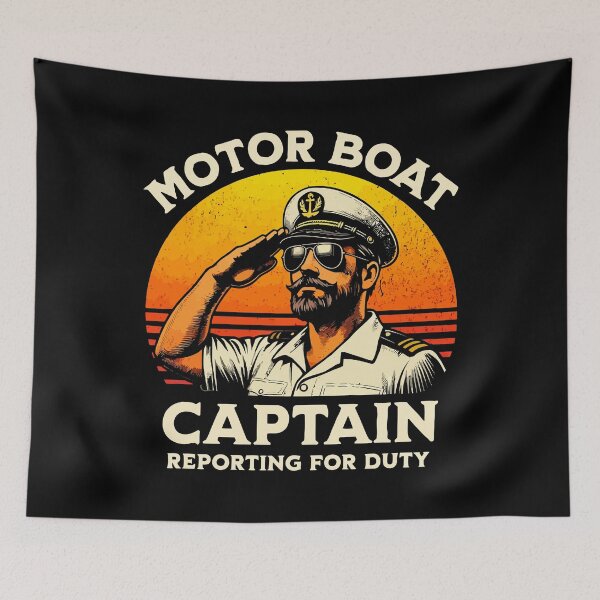 Item preview, Motor Boat Captain Reporting For Duty - Vintage Dad Grandpa Husband Art designed and sold by BendyBeasts.