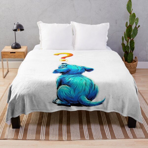 Item preview, Curious Blue Puppy Sitting from Behind Looking Up at a Question Mark - Comic Pop Art designed and sold by VibranPalette.