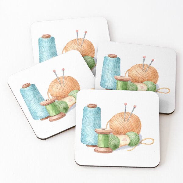 Item preview, Imágenes prediseñadas de materiales de tejido en acuarela: hilo, lana y alfileres (PNG) designed and sold by Sasha Zinch Design.