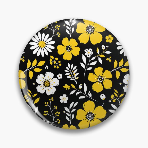 Item preview, Yellow and White Wildflower Floral Pattern on Black Background designed and sold by Aureva Arts Shop.