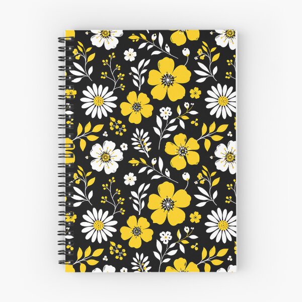 Item preview, Yellow and White Wildflower Floral Pattern on Black Background designed and sold by Aureva Arts Shop.
