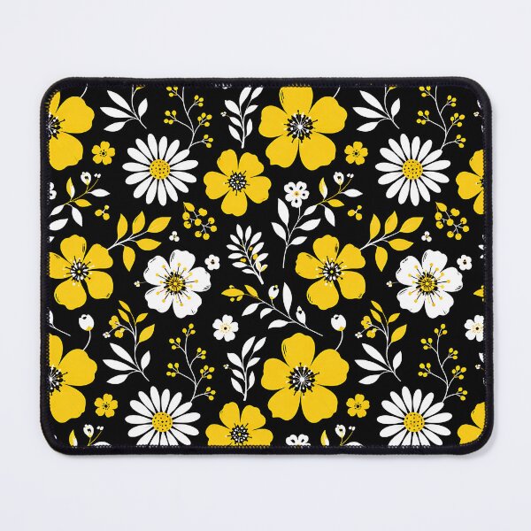 Item preview, Yellow and White Wildflower Floral Pattern on Black Background designed and sold by Aureva Arts Shop.