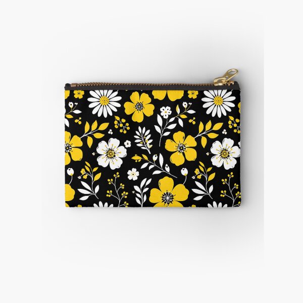 Item preview, Yellow and White Wildflower Floral Pattern on Black Background designed and sold by Aureva Arts Shop.