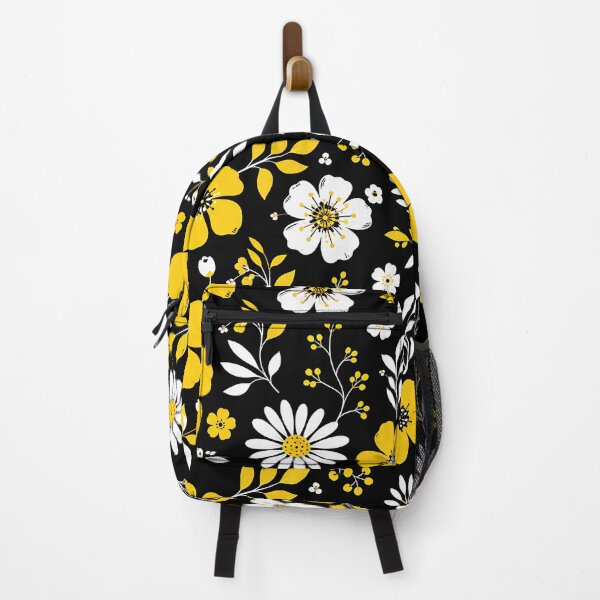 Item preview, Yellow and White Wildflower Floral Pattern on Black Background designed and sold by Aureva Arts Shop.