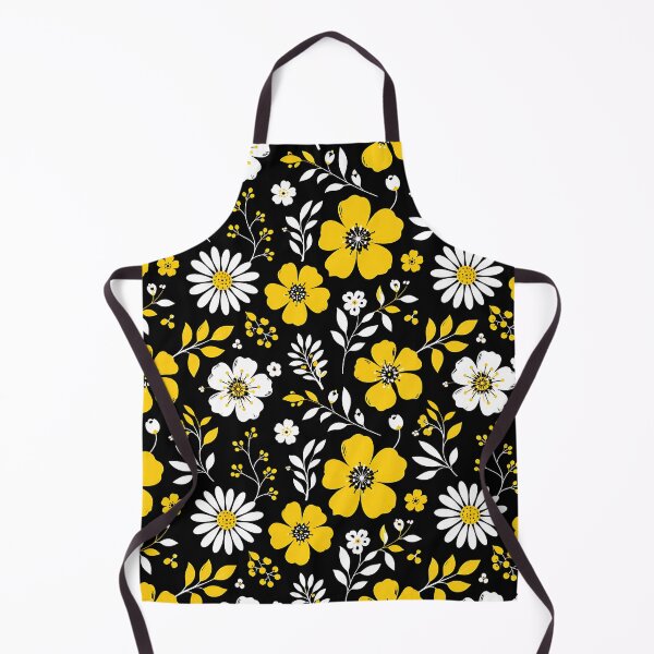 Item preview, Yellow and White Wildflower Floral Pattern on Black Background designed and sold by Aureva Arts Shop.