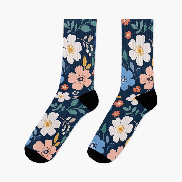 Item preview, Colorful Ditsy Floral Pattern on Navy Blue — Botanical Wildflower Art designed and sold by Aureva Arts Shop.