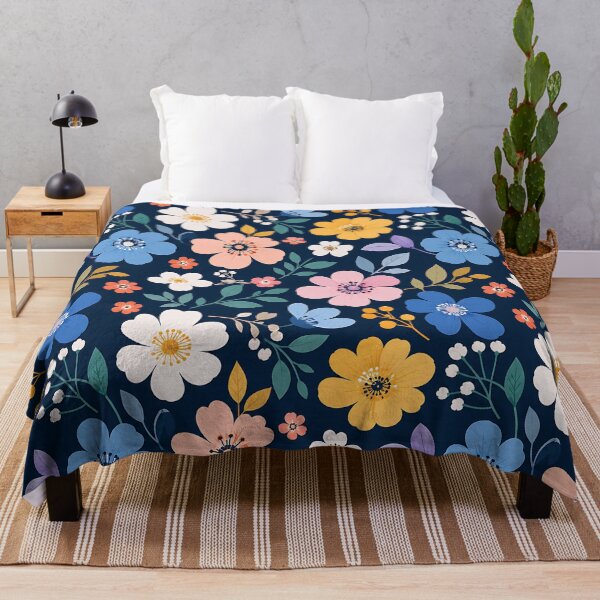 Item preview, Colorful Ditsy Floral Pattern on Navy Blue — Botanical Wildflower Art designed and sold by Aureva Arts Shop.