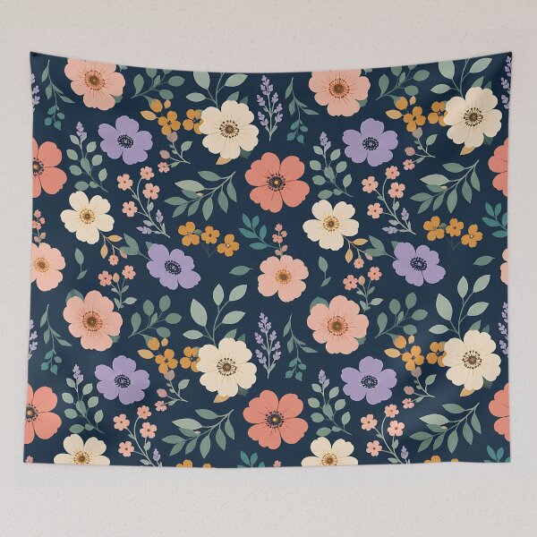 Item preview, Ditsy Floral Pattern — Navy Blue Wildflower Botanical Print Home Decor designed and sold by Aureva Arts Shop.