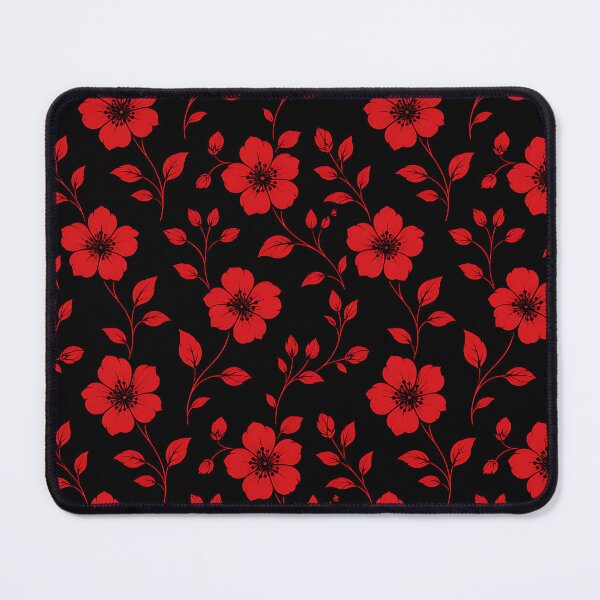 Item preview, Red Floral Pattern Black Background — Botanical Vine Wall Art designed and sold by Aureva Arts Shop.