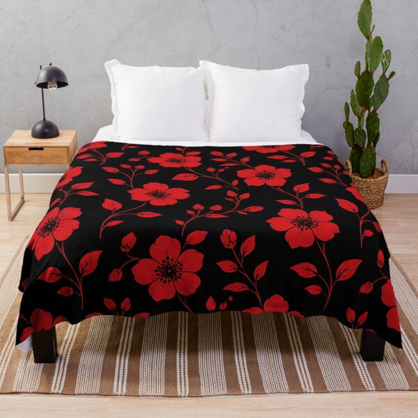 Item preview, Red Floral Pattern Black Background — Botanical Vine Wall Art designed and sold by Aureva Arts Shop.