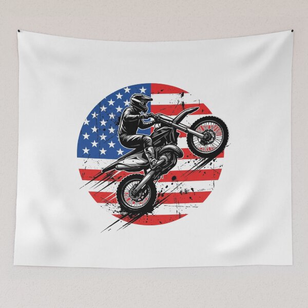 Item preview, American Flag Dirt Bike Rider Motocross Wheelie Art designed and sold by SiarheiYur.