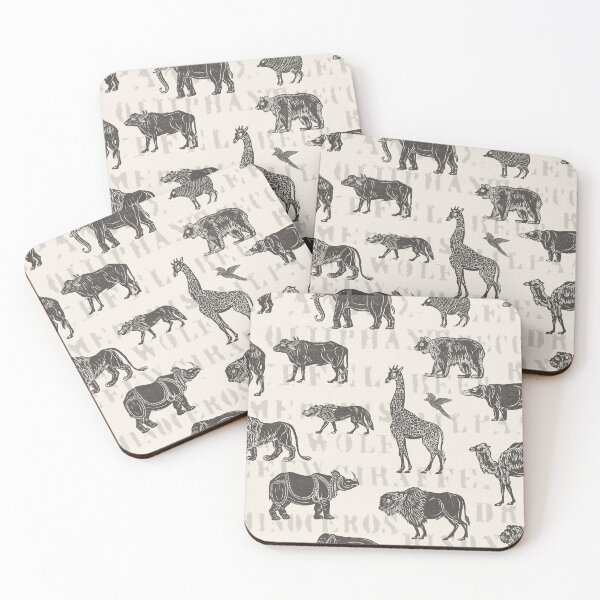 Item preview, ANTIQUE SHADOW ANIMALS - ANTIQUE BLACK ON WARM IVORY designed and sold by FISCHKANDI DESIGN STUDIO.
