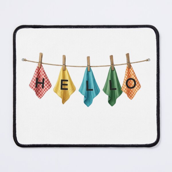 Item preview, Colorful Hanging Kitchen Towels Spelling HELLO on Clothesline  designed and sold by VibranPalette.