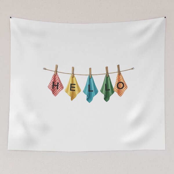 Item preview, Colorful Hanging Kitchen Towels Spelling HELLO on Clothesline  designed and sold by VibranPalette.