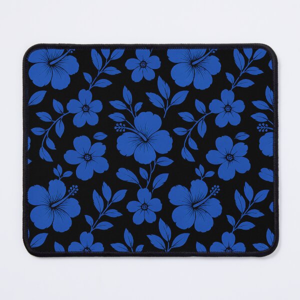 Item preview, Blue Hibiscus Floral Pattern on Black — Tropical Botanical Design designed and sold by Aureva Arts Shop.