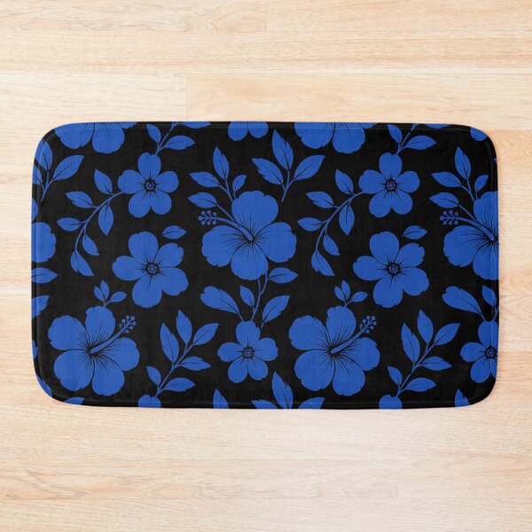 Item preview, Blue Hibiscus Floral Pattern on Black — Tropical Botanical Design designed and sold by Aureva Arts Shop.