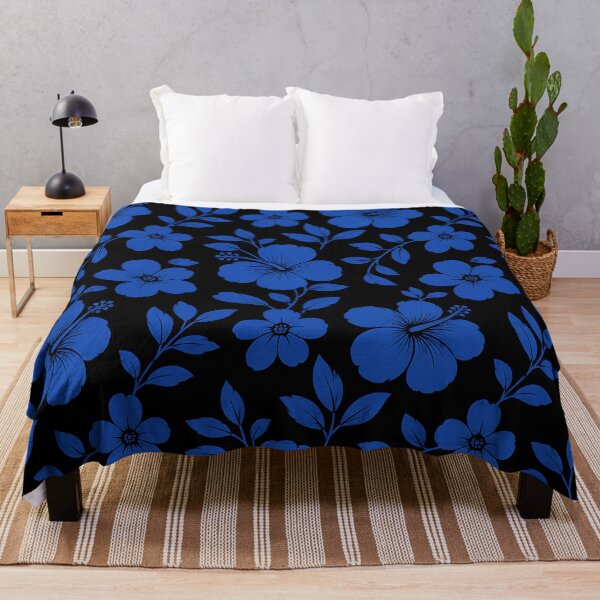 Item preview, Blue Hibiscus Floral Pattern on Black — Tropical Botanical Design designed and sold by Aureva Arts Shop.