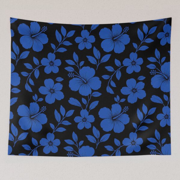 Item preview, Blue Hibiscus Floral Pattern on Black — Tropical Botanical Design designed and sold by Aureva Arts Shop.