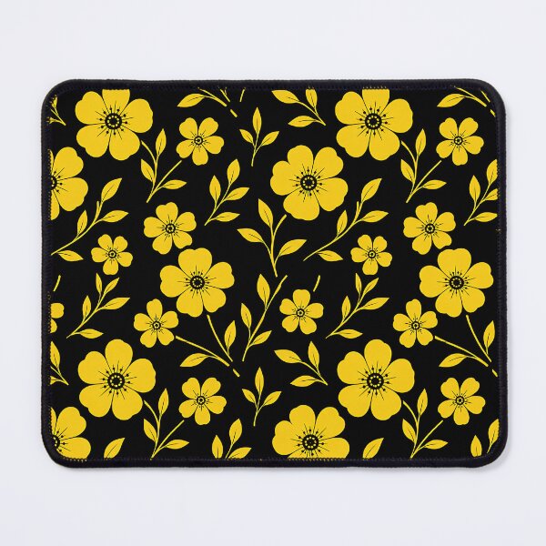 Item preview, Yellow Floral Pattern Black Background Botanical Flower Print designed and sold by Aureva Arts Shop.