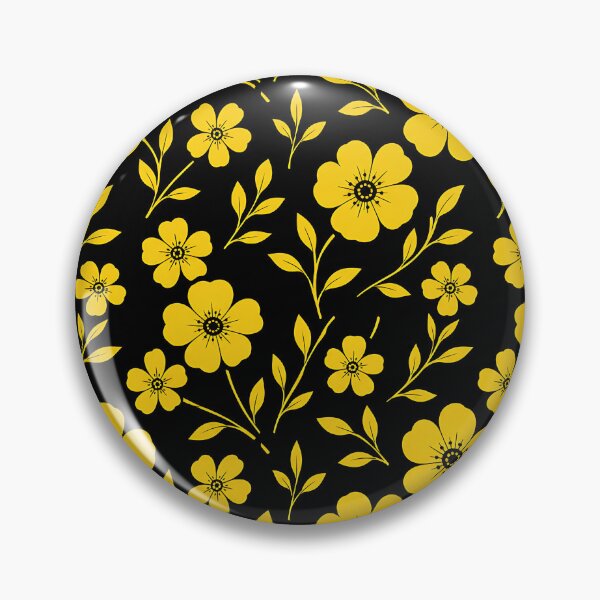 Item preview, Yellow Floral Pattern Black Background Botanical Flower Print designed and sold by Aureva Arts Shop.
