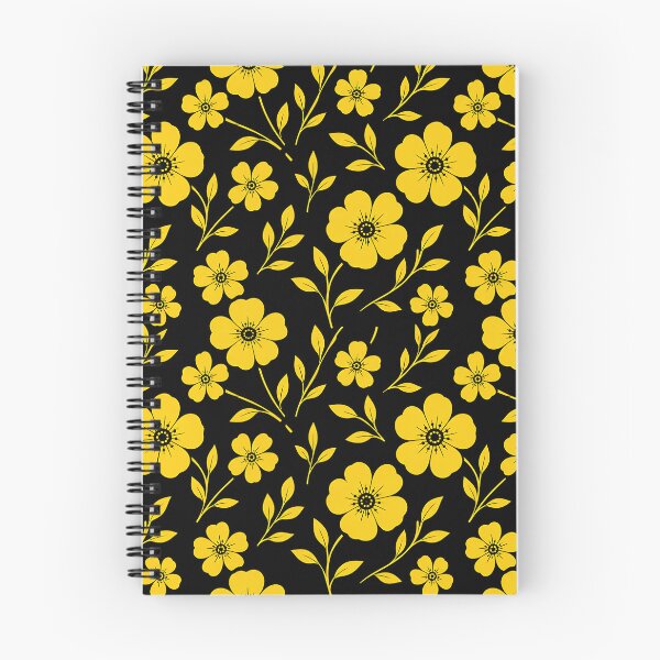 Item preview, Yellow Floral Pattern Black Background Botanical Flower Print designed and sold by Aureva Arts Shop.