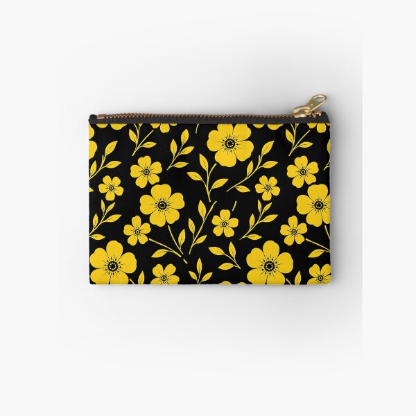 Item preview, Yellow Floral Pattern Black Background Botanical Flower Print designed and sold by Aureva Arts Shop.