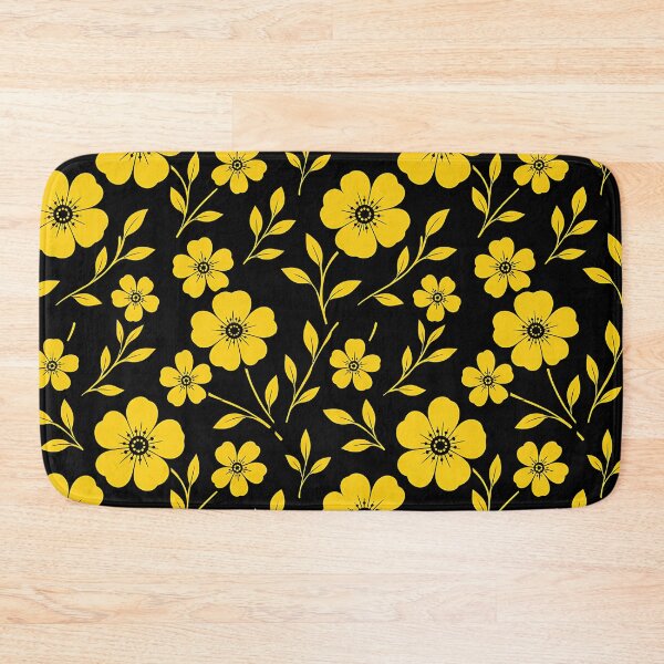 Item preview, Yellow Floral Pattern Black Background Botanical Flower Print designed and sold by Aureva Arts Shop.