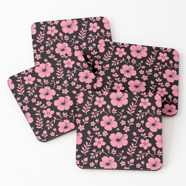 Item preview, Pink Hibiscus Floral Pattern on Black — Botanical Ditsy Print designed and sold by Aureva Arts Shop.