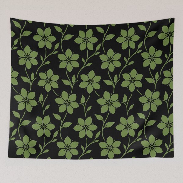 Item preview, Dark Floral Vine Pattern — Green Botanical Flowers on Black designed and sold by Aureva Arts Shop.