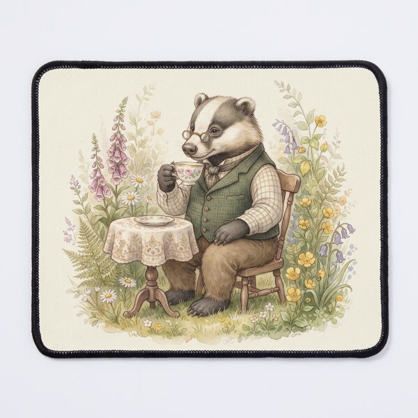 Item preview, Gentleman Badger Enjoying Afternoon Tea - Vintage Botanical Style designed and sold by Pasteltone.