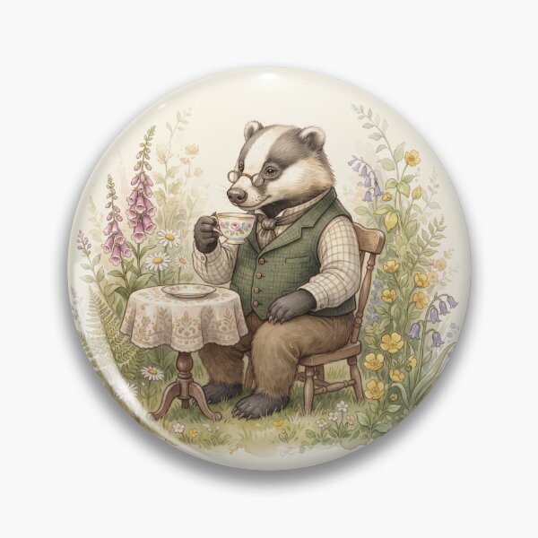 Item preview, Gentleman Badger Enjoying Afternoon Tea - Vintage Botanical Style designed and sold by Pasteltone.