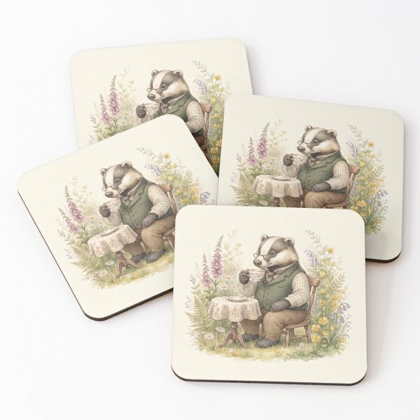 Item preview, Gentleman Badger Enjoying Afternoon Tea - Vintage Botanical Style designed and sold by Pasteltone.
