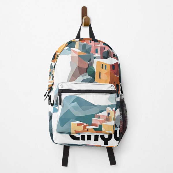 Aperçu de l'œuvre Affiche de voyage des Cinque Terre, Italie - Art abstrait de l'architecture côtière italienne créée et vendue par OzzFrequency.