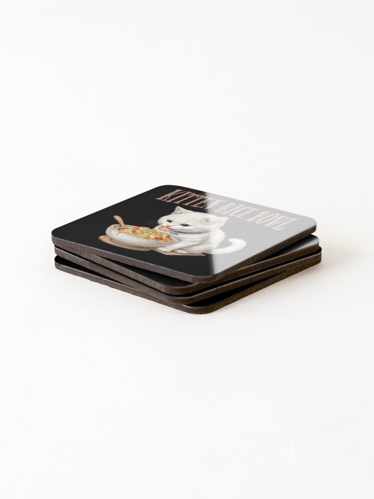 Thumbnail 4 of 5, Coasters (Set of 4), Kitten Rice Bowl designed and sold by ReneMM.