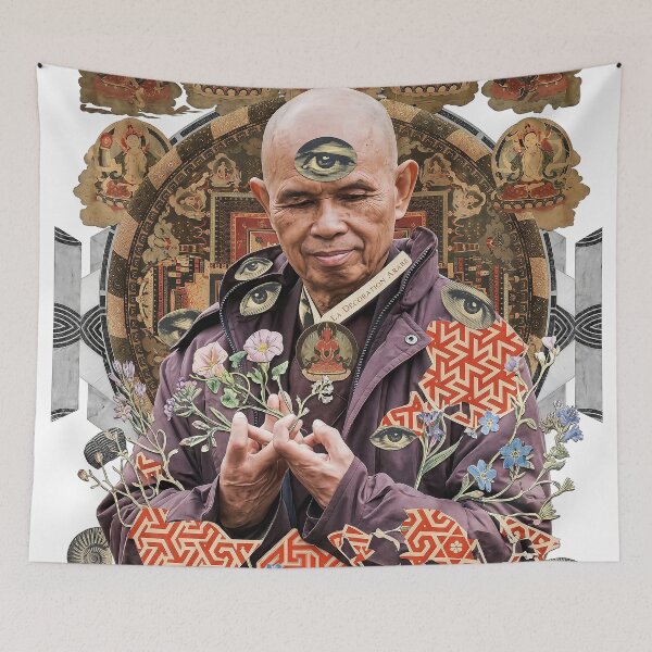 Item preview, Thich Nhat Hanh Third Eye Surreal Collage designed and sold by Mystikos Art.