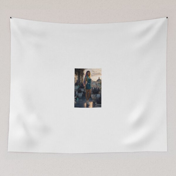 Item preview, Woman in Teal Dress on City Terrace at Sunset designed and sold by CathryneDelamort.