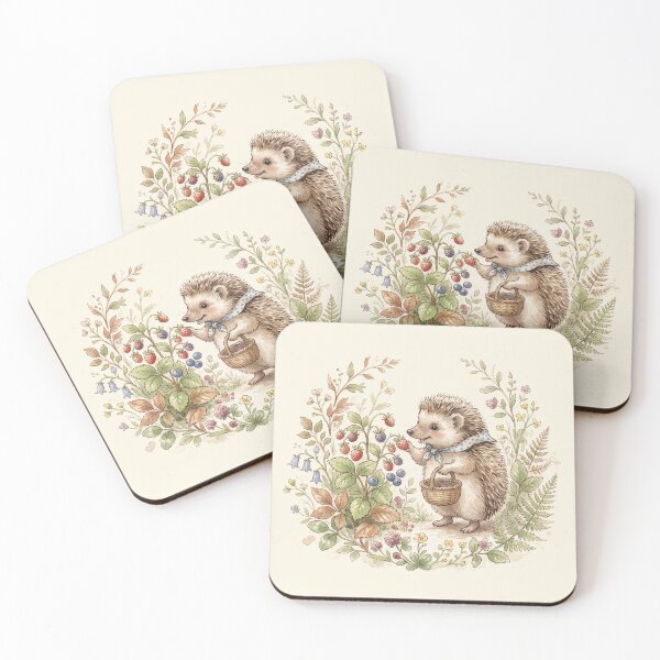 Item preview, Little Hedgehog Gathering Berries - Sweet Forest Watercolor designed and sold by Pasteltone.