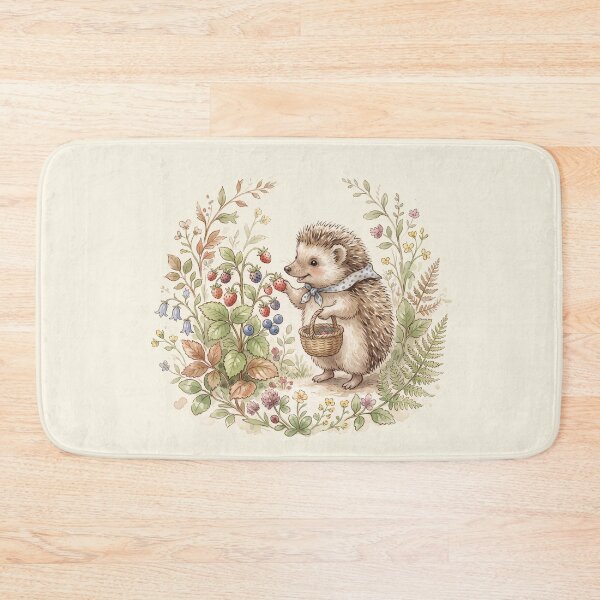 Item preview, Little Hedgehog Gathering Berries - Sweet Forest Watercolor designed and sold by Pasteltone.