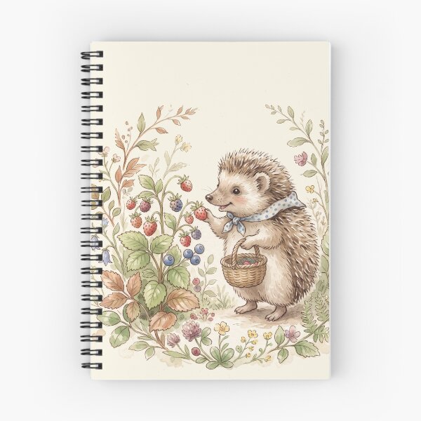 Item preview, Little Hedgehog Gathering Berries - Sweet Forest Watercolor designed and sold by Pasteltone.