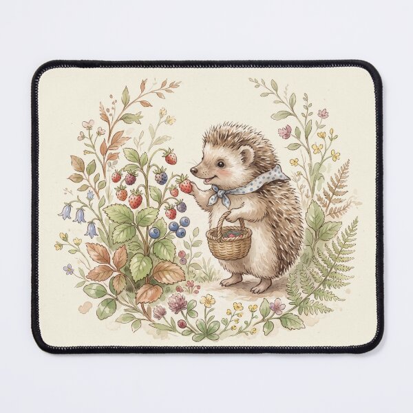 Item preview, Little Hedgehog Gathering Berries - Sweet Forest Watercolor designed and sold by Pasteltone.