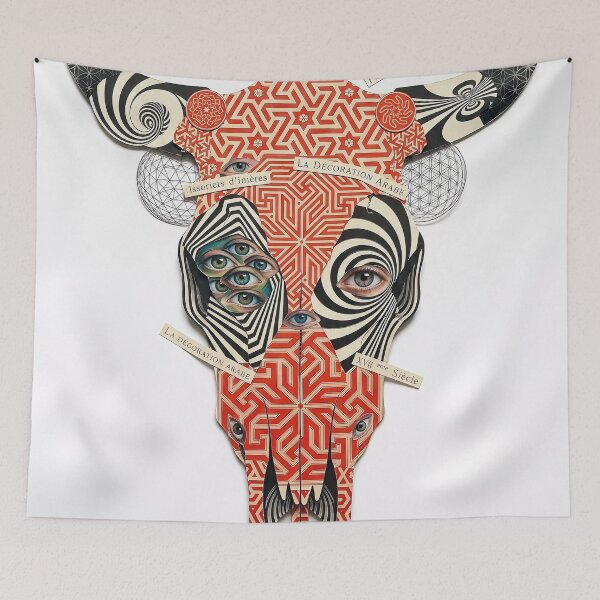 Item preview, Sacred Bull Skull Collage designed and sold by Mystikos Art.