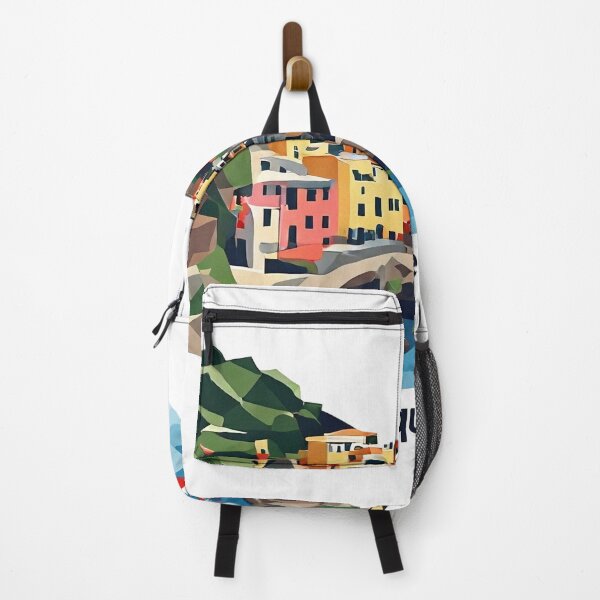 Aperçu de l'œuvre Affiche de voyage des Cinque Terre, Italie - Art abstrait de l'architecture côtière italienne créée et vendue par OzzFrequency.