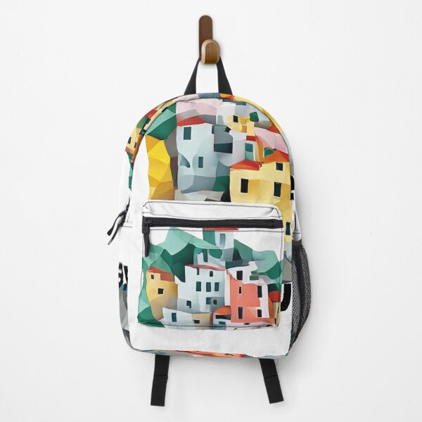 Aperçu de l'œuvre Affiche de voyage des Cinque Terre, Italie - Art abstrait de l'architecture côtière italienne créée et vendue par OzzFrequency.