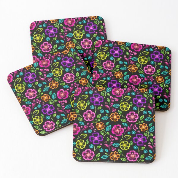 Item preview, Neon Floral Pattern Dark Background Colorful Flowers designed and sold by Aureva Arts Shop.