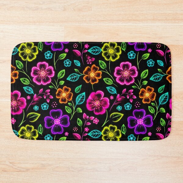 Item preview, Neon Floral Pattern Dark Background Colorful Flowers designed and sold by Aureva Arts Shop.