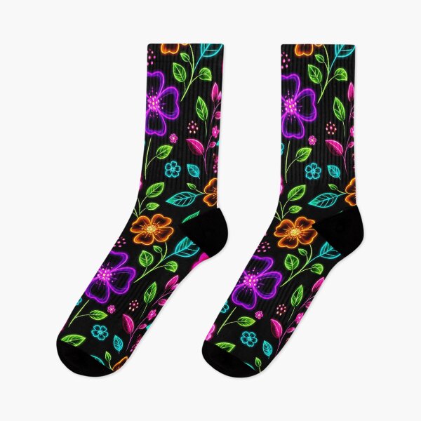 Item preview, Neon Floral Pattern Dark Background Colorful Flowers designed and sold by Aureva Arts Shop.