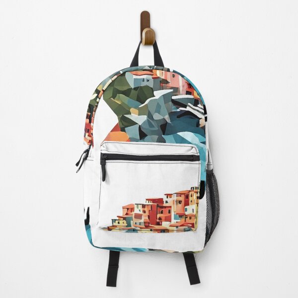 Aperçu de l'œuvre Affiche de voyage des Cinque Terre, Italie - Art abstrait de l'architecture côtière italienne créée et vendue par OzzFrequency.