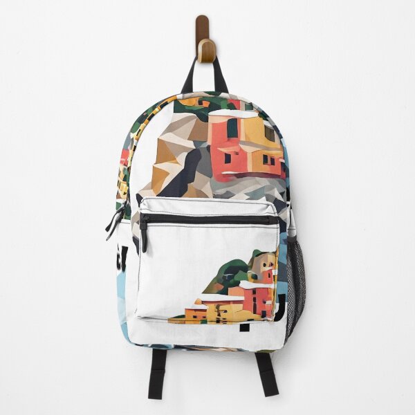 Aperçu de l'œuvre Affiche de voyage des Cinque Terre, Italie - Art abstrait de l'architecture côtière italienne créée et vendue par OzzFrequency.